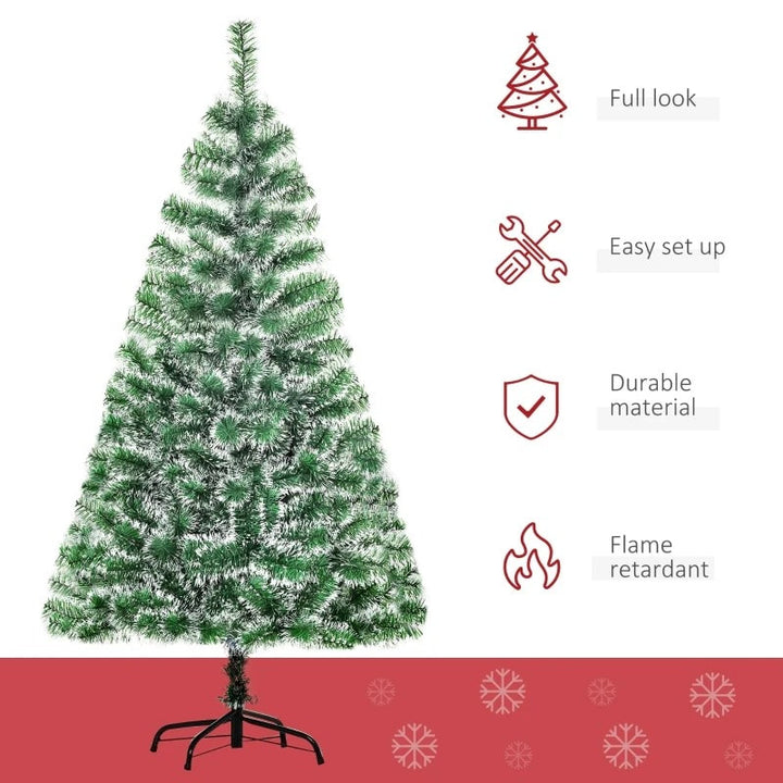 5ft Artificial Pine Christmas Holiday Tree w/ Snow Accents and Metal Base Xmas Decor - Green