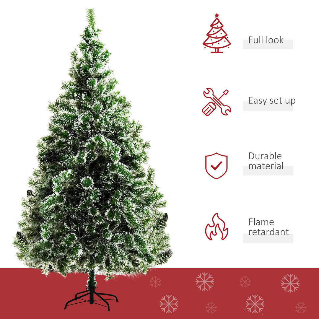 7ft 968-Tip Artificial Pine Christmas Holiday Tree w Snow Accent, Metal Base Xmas Decor - Green
