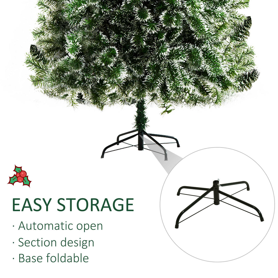 7ft 968-Tip Artificial Pine Christmas Holiday Tree w Snow Accent, Metal Base Xmas Decor - Green