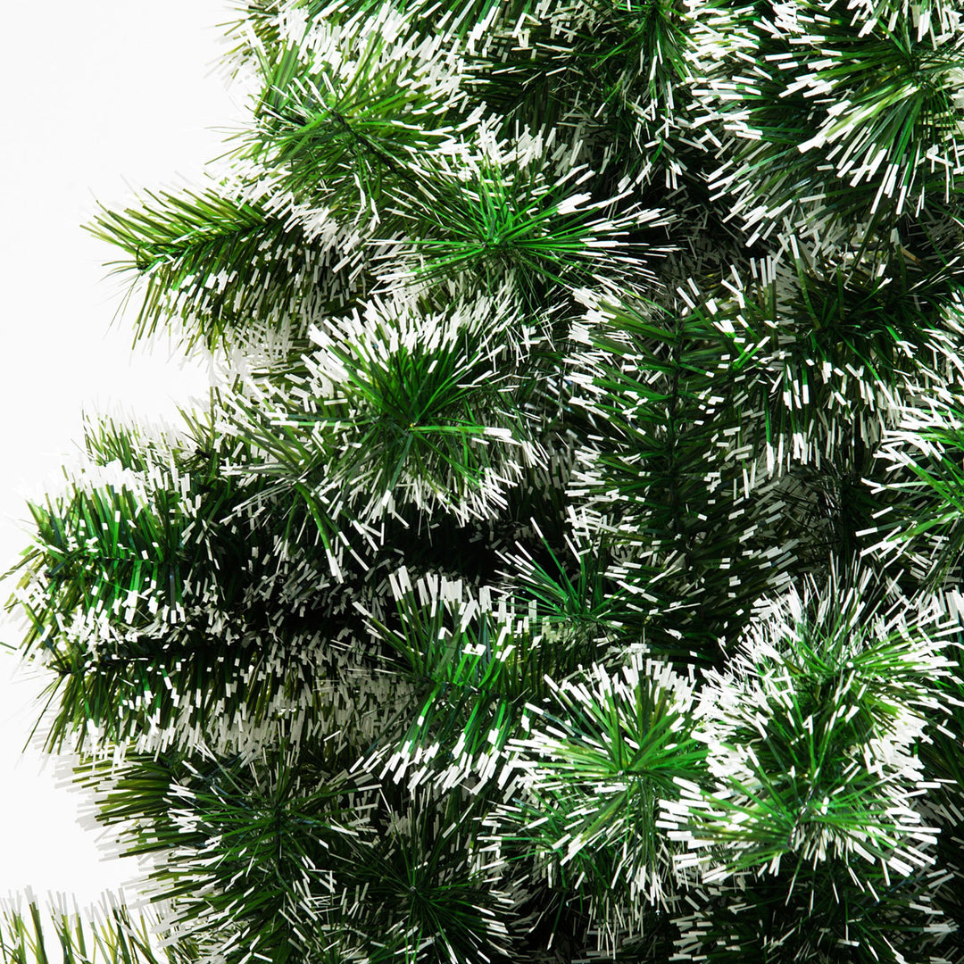 7ft 968-Tip Artificial Pine Christmas Holiday Tree w Snow Accent, Metal Base Xmas Decor - Green