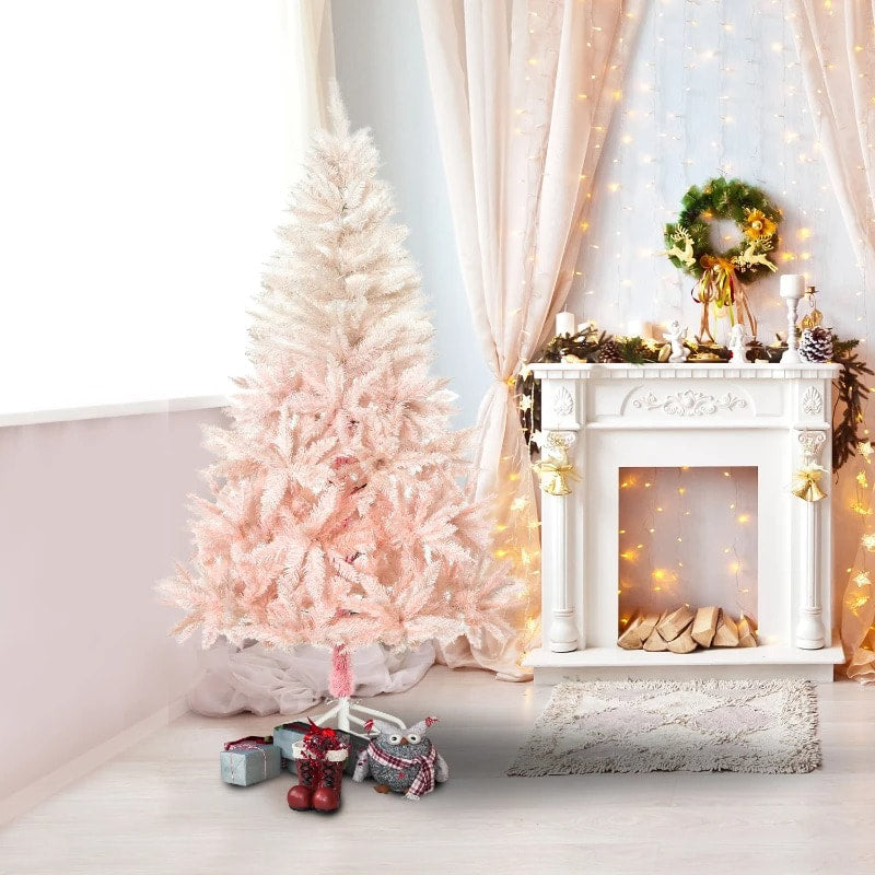 5ft 450-Tip Ombre Artificial Spruce Holiday Christmas Tree w Base Xmas - Pink & White Gradient