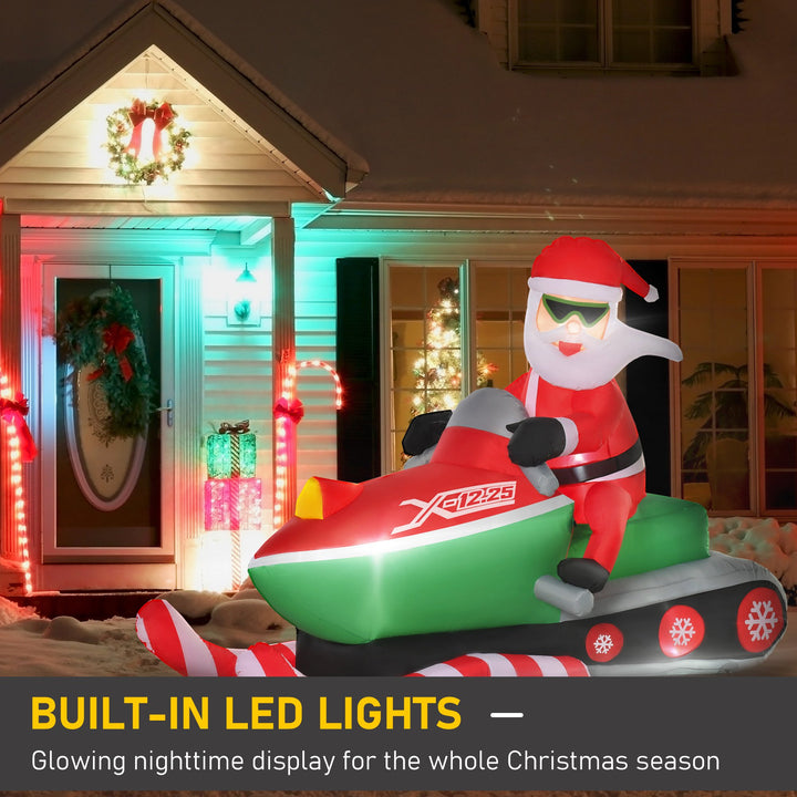 7ft Long Inflatable Holiday Christmas Blow-Up w LED Lights Outdoor, Santa Claus on Snowmobile