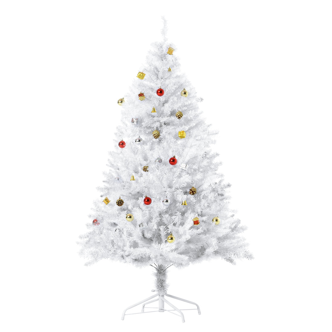 5ft 680-Tip Artificial Spruce Christmas Tree w/ Ornaments and Metal Base Xmas Decor - White