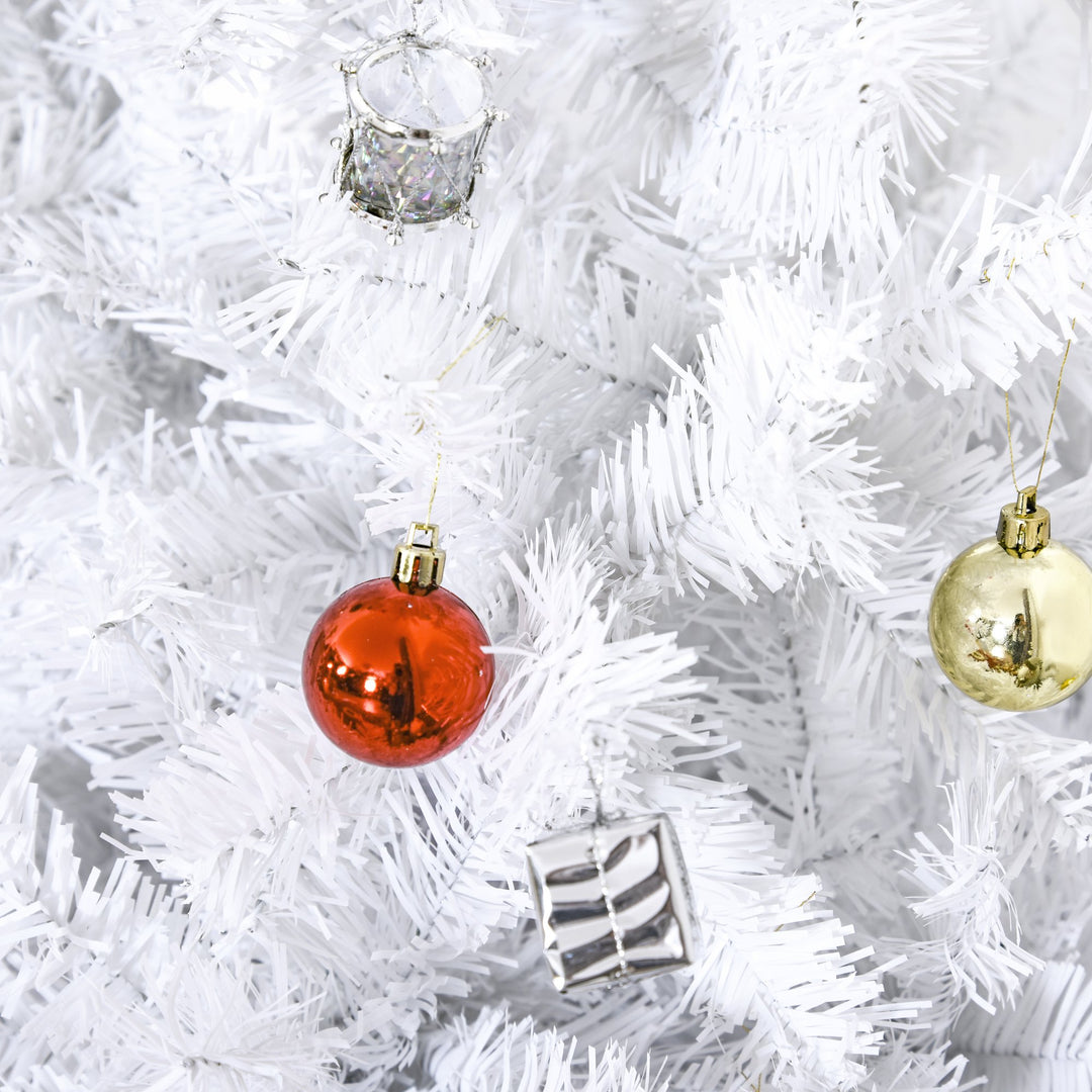 5ft 680-Tip Artificial Spruce Christmas Tree w/ Ornaments and Metal Base Xmas Decor - White
