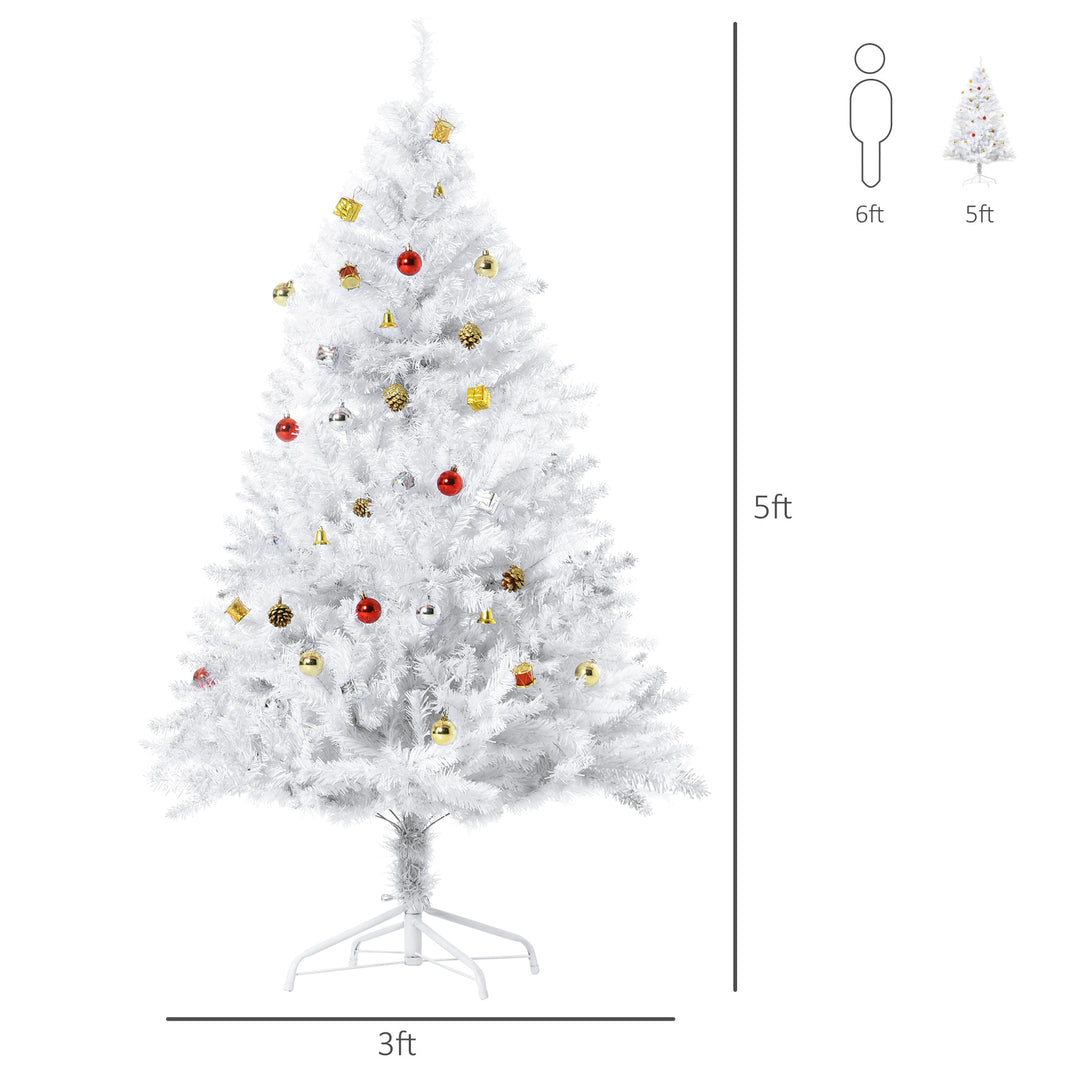 5ft 680-Tip Artificial Spruce Christmas Tree w/ Ornaments and Metal Base Xmas Decor - White