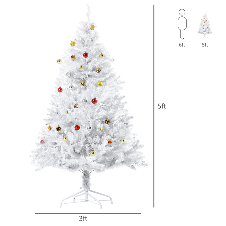 5ft 680-Tip Artificial Spruce Christmas Tree w/ Ornaments and Metal Base Xmas Decor - White