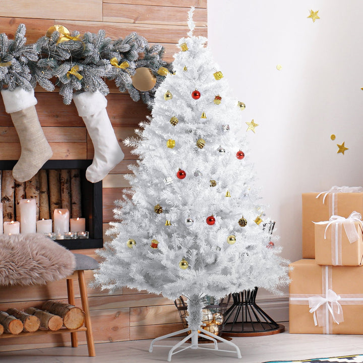 5ft 680-Tip Artificial Spruce Christmas Tree w/ Ornaments and Metal Base Xmas Decor - White