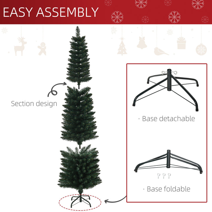 6ft 380-Tip Artificial Pencil Slim Holiday Christmas Tree w Metal Base Xmas Decor - Green