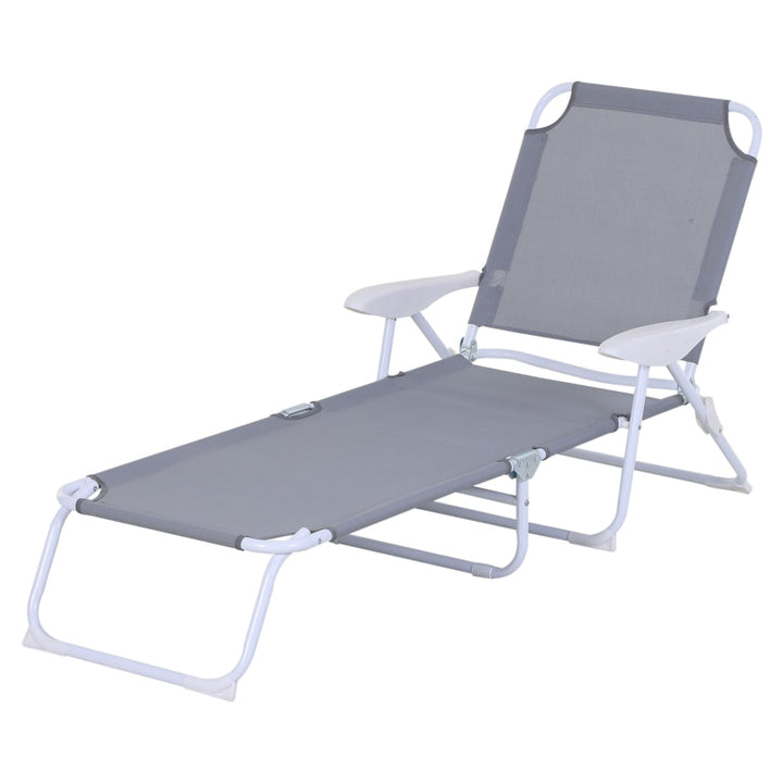 4 Position Folding Chaise Reclining Sun Lounger w Arm Rest, Tanning Beach Patio Pool Deck, Grey