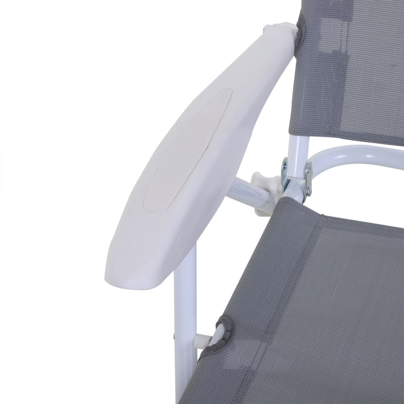 4 Position Folding Chaise Reclining Sun Lounger w Arm Rest, Tanning Beach Patio Pool Deck, Grey