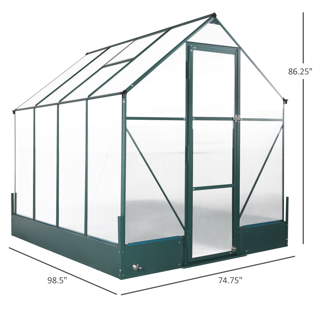 8' x 6' x 6.6' Walk-in Aluminum PC Hard Sided Outdoor Greenhouse Temperature Window, Foundation