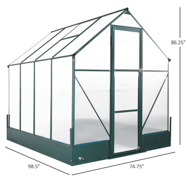 8' x 6' x 6.6' Walk-in Aluminum PC Hard Sided Outdoor Greenhouse Temperature Window, Foundation