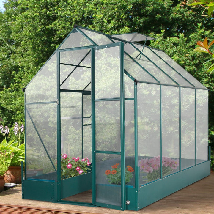 8' x 6' x 6.6' Walk-in Aluminum PC Hard Sided Outdoor Greenhouse Temperature Window, Foundation