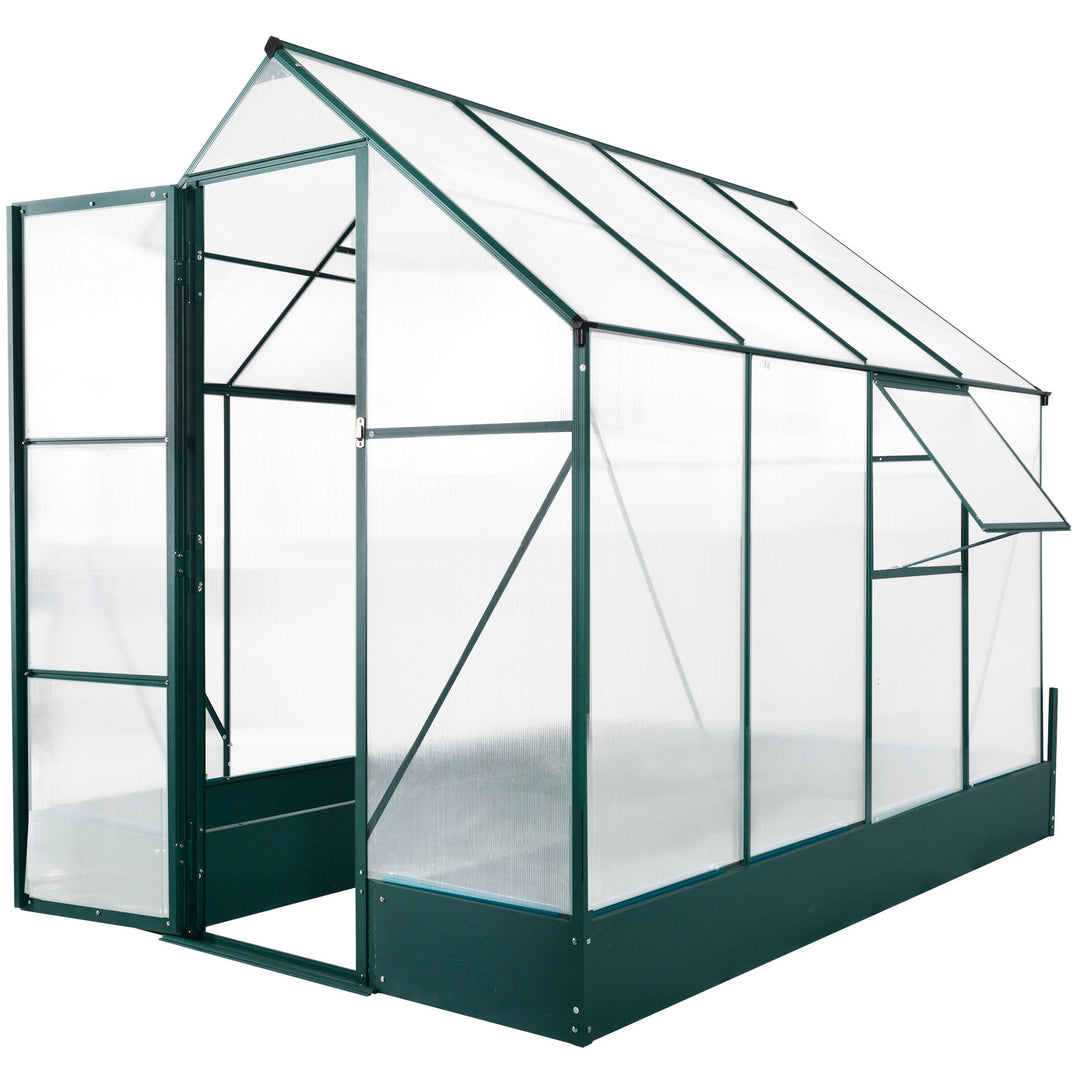 8' x 6' x 6.6' Walk-in Aluminum PC Hard Sided Outdoor Greenhouse Temperature Window, Foundation