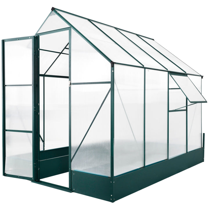 8' x 6' x 6.6' Walk-in Aluminum PC Hard Sided Outdoor Greenhouse Temperature Window, Foundation