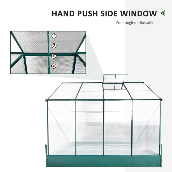 8' x 6' x 6.6' Walk-in Aluminum PC Hard Sided Outdoor Greenhouse Temperature Window, Foundation