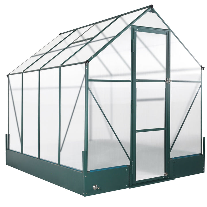 8' x 6' x 6.6' Walk-in Aluminum PC Hard Sided Outdoor Greenhouse Temperature Window, Foundation