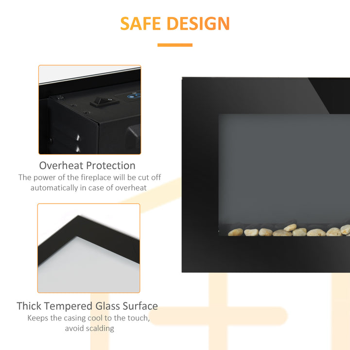 36” Wall-Mounted Electric Fireplace Heater w/ 7 Colours, Side Lights, Remote - Black