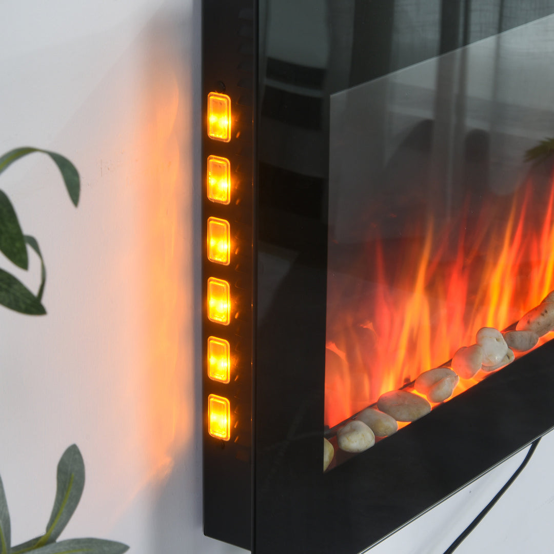 36” Wall-Mounted Electric Fireplace Heater w/ 7 Colours, Side Lights, Remote - Black