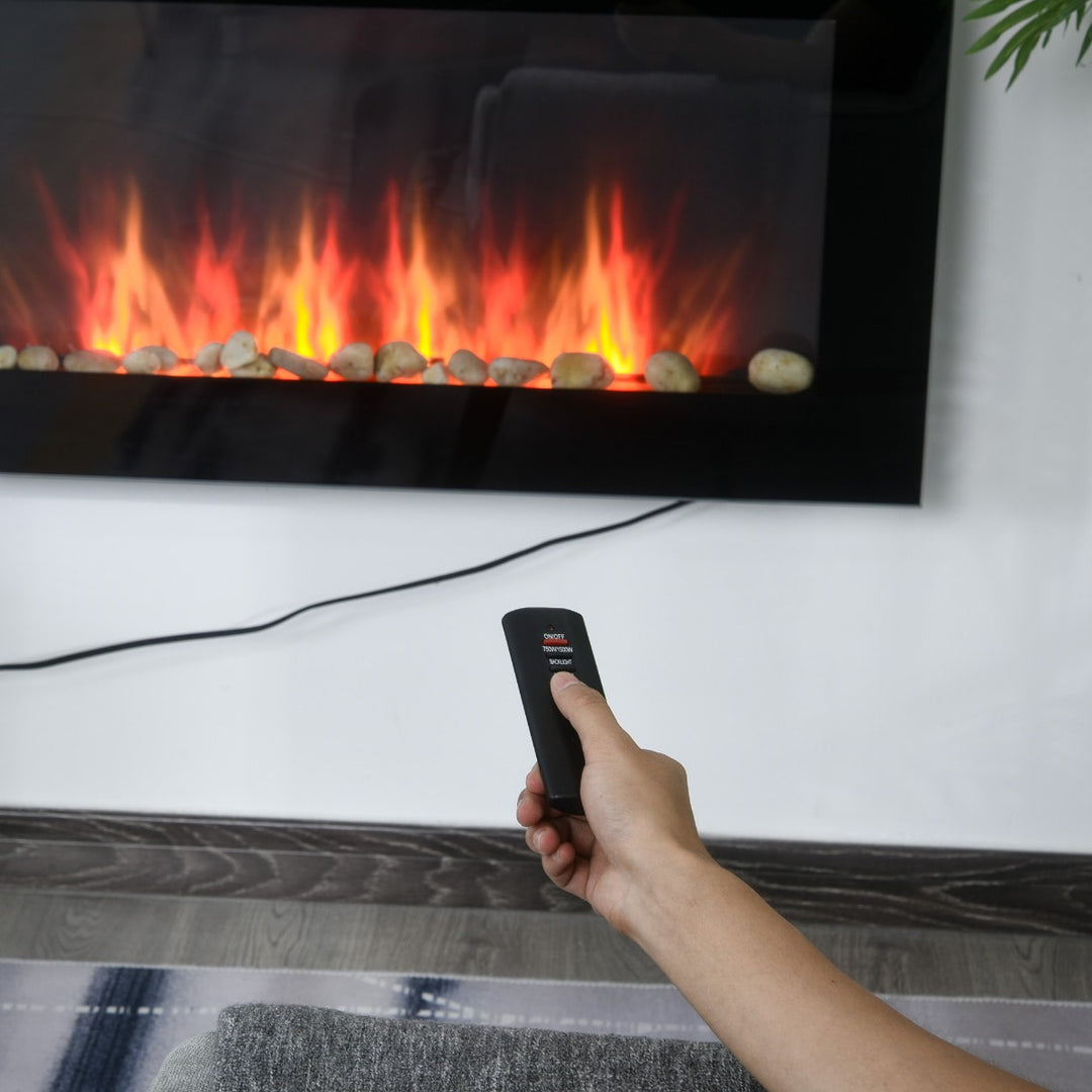 36” Wall-Mounted Electric Fireplace Heater w/ 7 Colours, Side Lights, Remote - Black