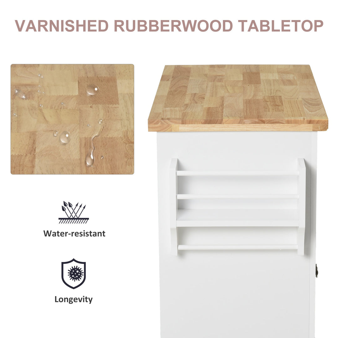 Rolling Farmhouse Kitchen Island Cart Storage Cabinet Sideboard, Drawers, Solid Wood Top, White