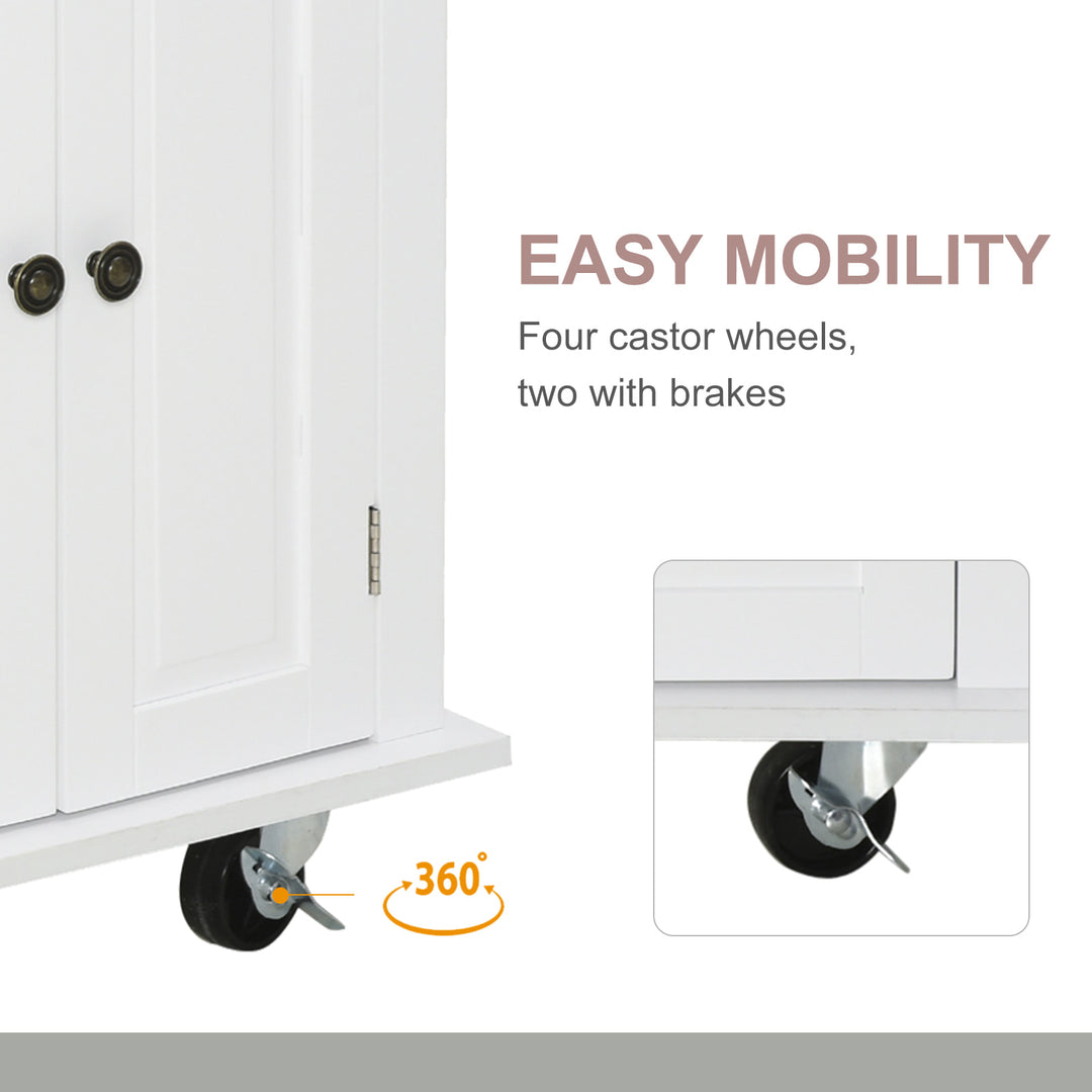 Rolling Farmhouse Kitchen Island Cart Storage Cabinet Sideboard, Drawers, Solid Wood Top, White