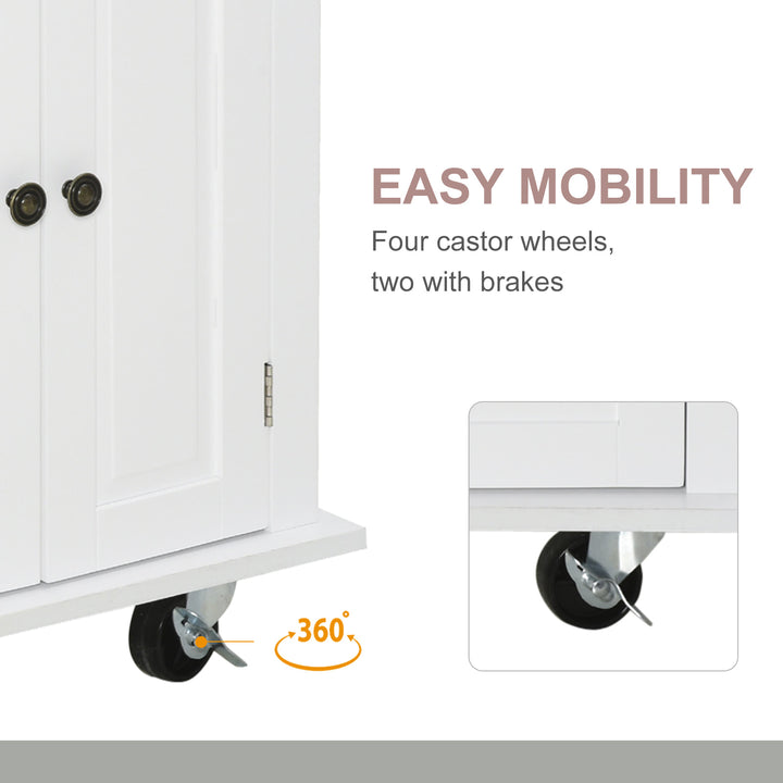 Rolling Farmhouse Kitchen Island Cart Storage Cabinet Sideboard, Drawers, Solid Wood Top, White