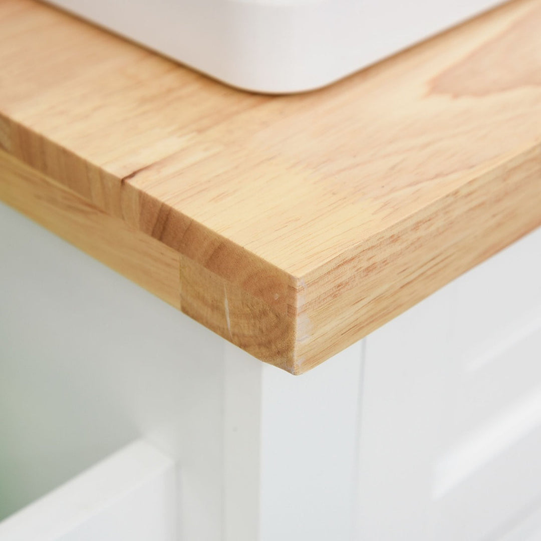 Rolling Farmhouse Kitchen Island Cart Storage Cabinet Sideboard, Drawers, Solid Wood Top, White