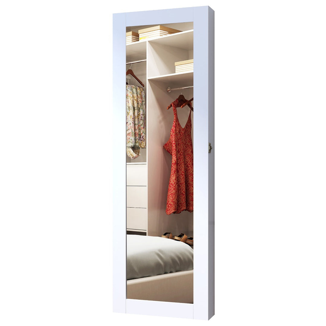 Wall-Mounted Hanging Jewelry Storage Cabinet Unit Full-Length Mirror - White