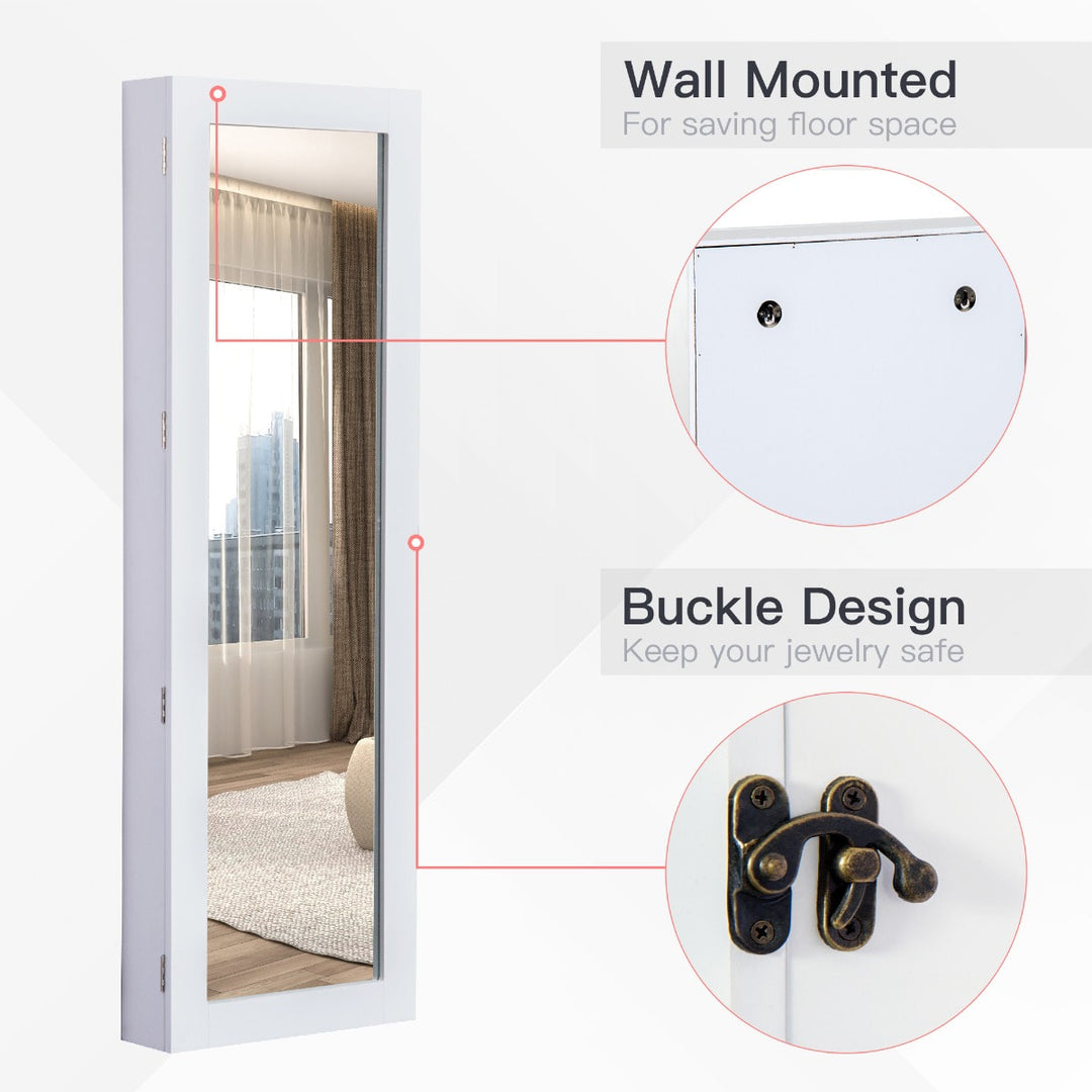 Wall-Mounted Hanging Jewelry Storage Cabinet Unit Full-Length Mirror - White