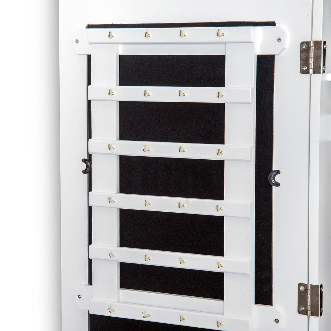 Wall-Mounted Hanging Jewelry Storage Cabinet Unit Full-Length Mirror - White