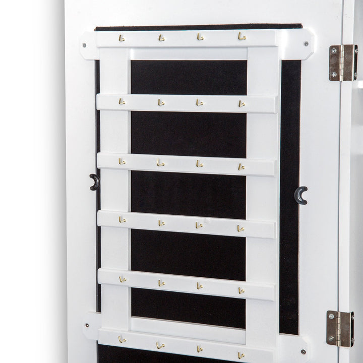 Wall-Mounted Hanging Jewelry Storage Cabinet Unit Full-Length Mirror - White