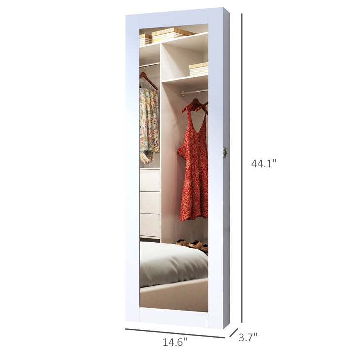 Wall-Mounted Hanging Jewelry Storage Cabinet Unit Full-Length Mirror - White