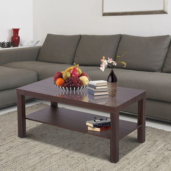 Sleek Modern Accent Coffee Table Storage Shelf for Living Family Room - Brown