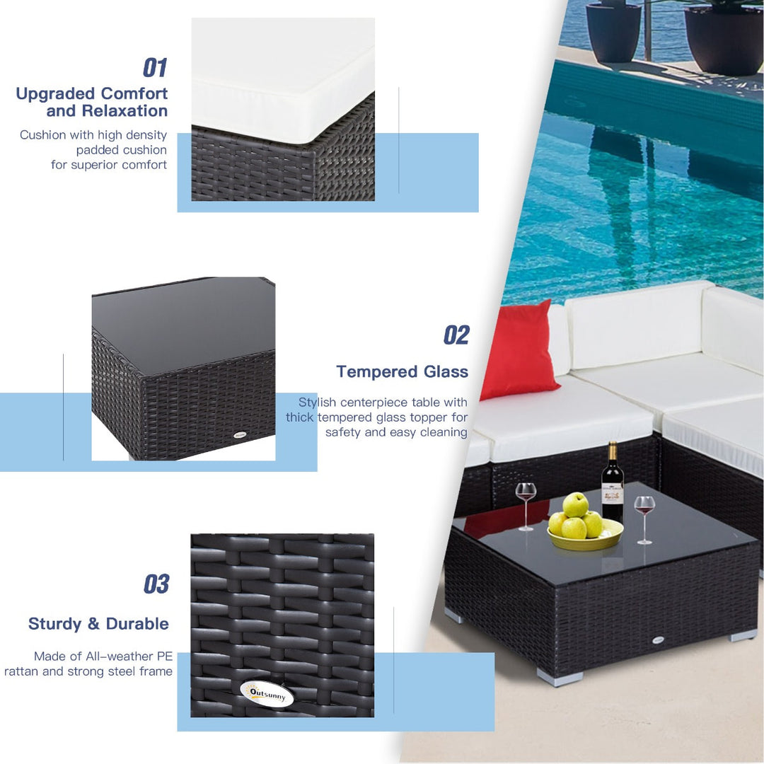 7pc PE Rattan Wicker Sectional Conversation Set w/ Cushions Outdoor Patio - Coffee, Cream White