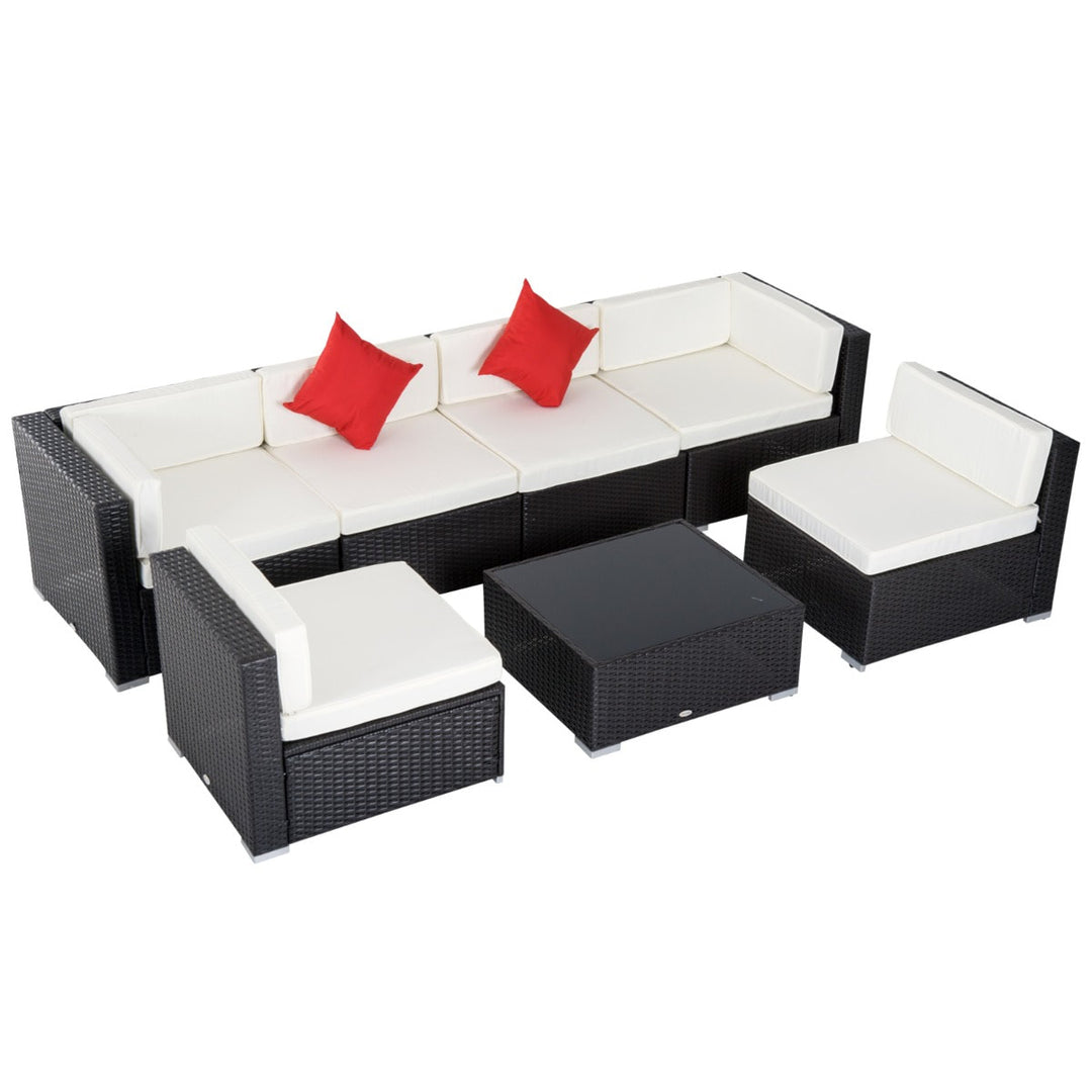 7pc PE Rattan Wicker Sectional Conversation Set w/ Cushions Outdoor Patio - Coffee, Cream White