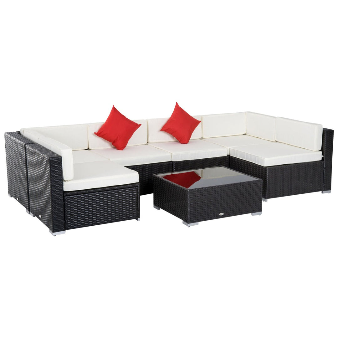 7pc PE Rattan Wicker Sectional Conversation Set w/ Cushions Outdoor Patio - Coffee, Cream White