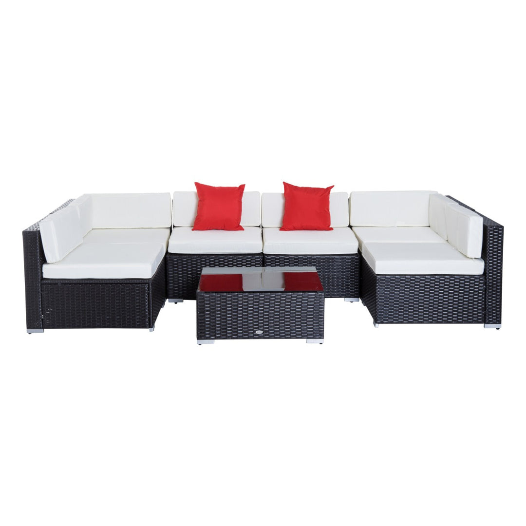 7pc PE Rattan Wicker Sectional Conversation Set w/ Cushions Outdoor Patio - Coffee, Cream White