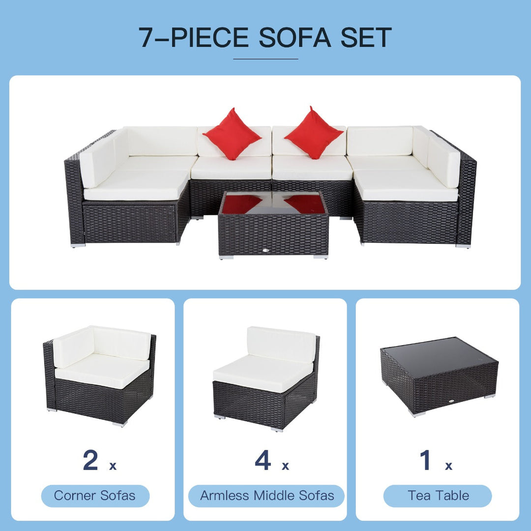 7pc PE Rattan Wicker Sectional Conversation Set w/ Cushions Outdoor Patio - Coffee, Cream White