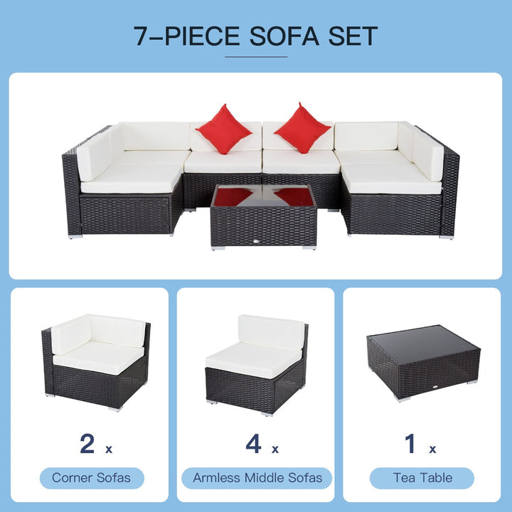 7pc PE Rattan Wicker Sectional Conversation Set w/ Cushions Outdoor Patio - Coffee, Cream White