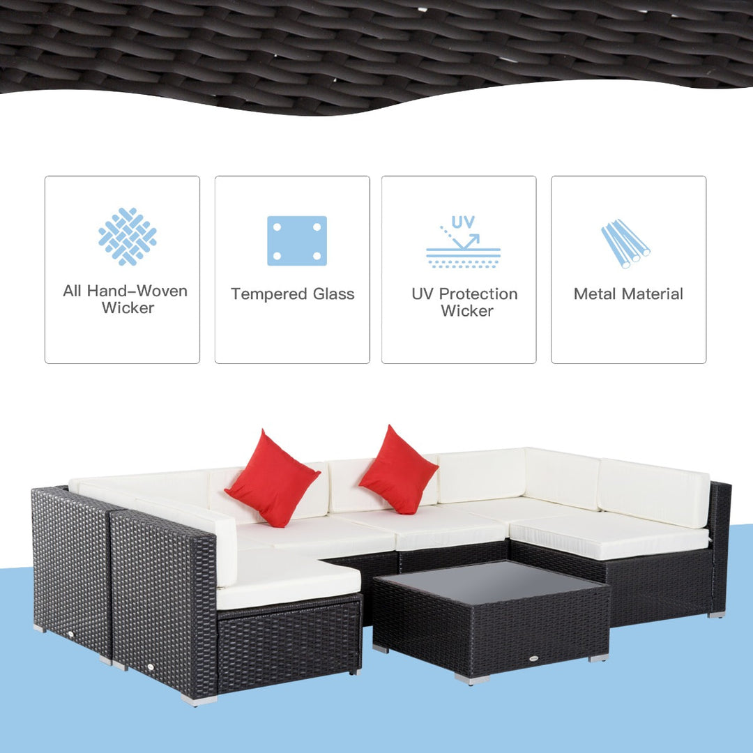 7pc PE Rattan Wicker Sectional Conversation Set w/ Cushions Outdoor Patio - Coffee, Cream White