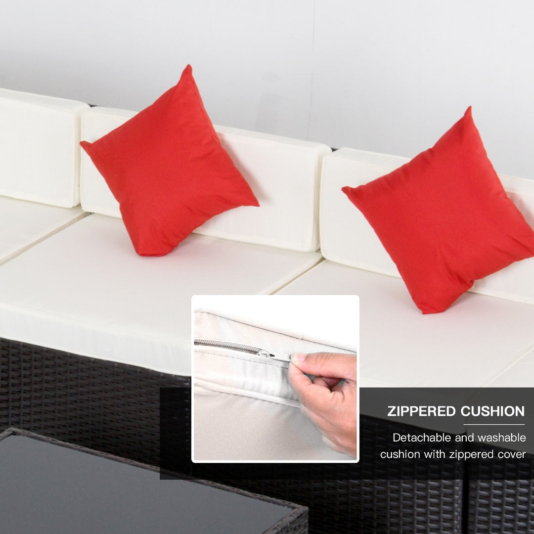 7pc PE Rattan Wicker Sectional Conversation Set w/ Cushions Outdoor Patio - Coffee, Cream White