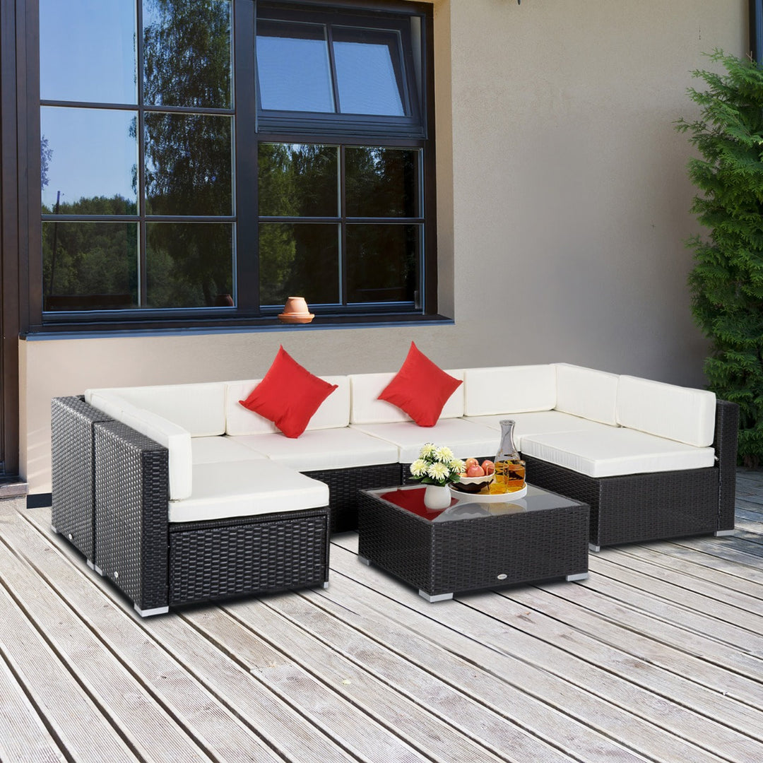 7pc PE Rattan Wicker Sectional Conversation Set w/ Cushions Outdoor Patio - Coffee, Cream White