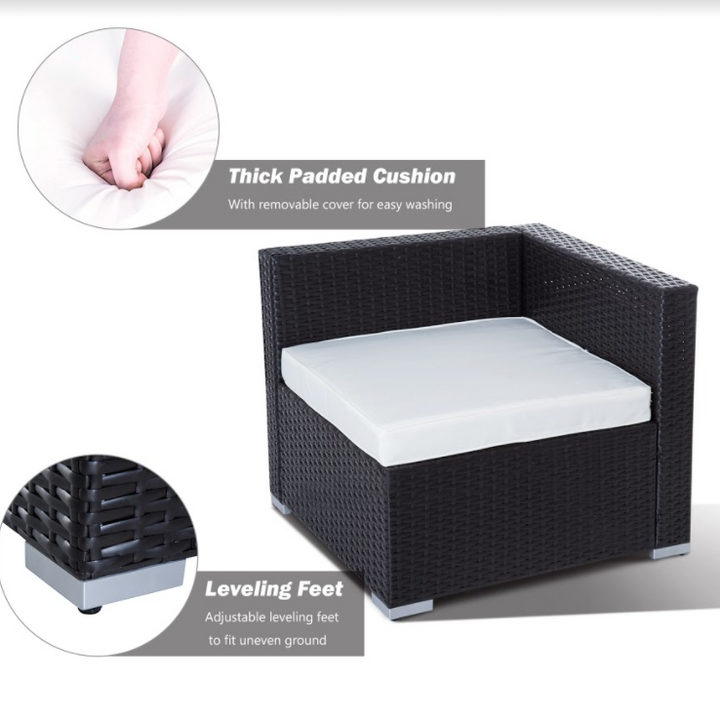 7pc PE Rattan Wicker Sectional Conversation Set w/ Cushions Outdoor Patio - Coffee, Cream White