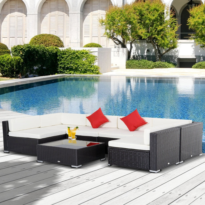 7pc PE Rattan Wicker Sectional Conversation Set w/ Cushions Outdoor Patio - Coffee, Cream White