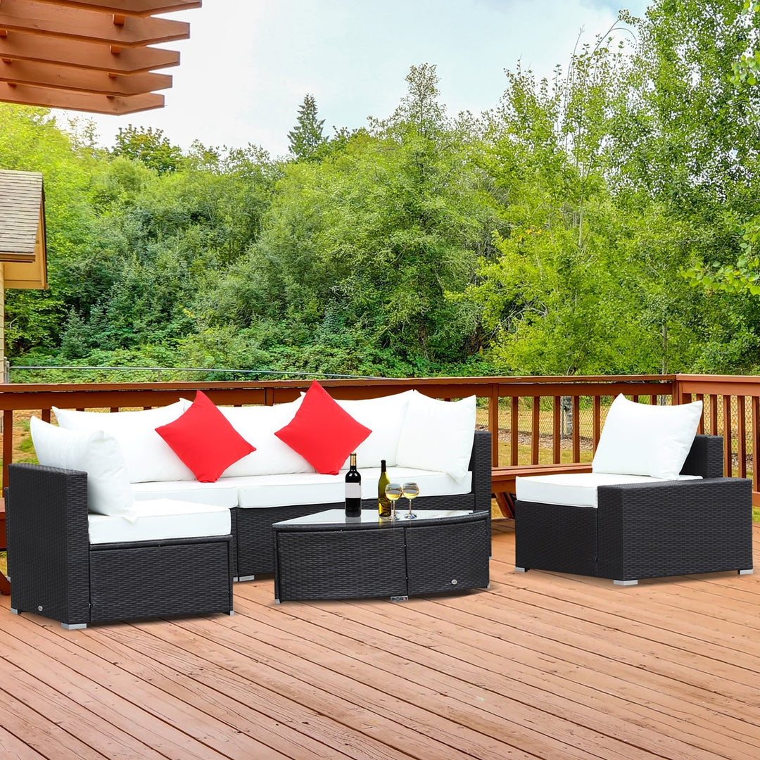 6pc PE Rattan Wicker L-Shape Sectional Conversation Set w/ Cushions Outdoor Patio – Cream White