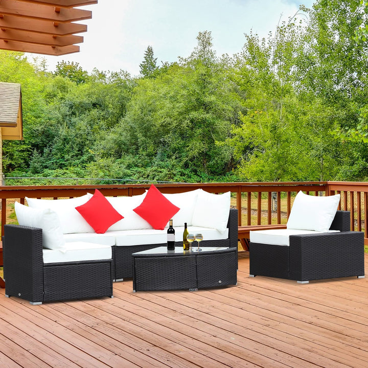 6pc PE Rattan Wicker L-Shape Sectional Conversation Set w/ Cushions Outdoor Patio – Cream White