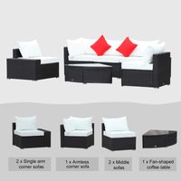 6pc PE Rattan Wicker L-Shape Sectional Conversation Set w/ Cushions Outdoor Patio – Cream White