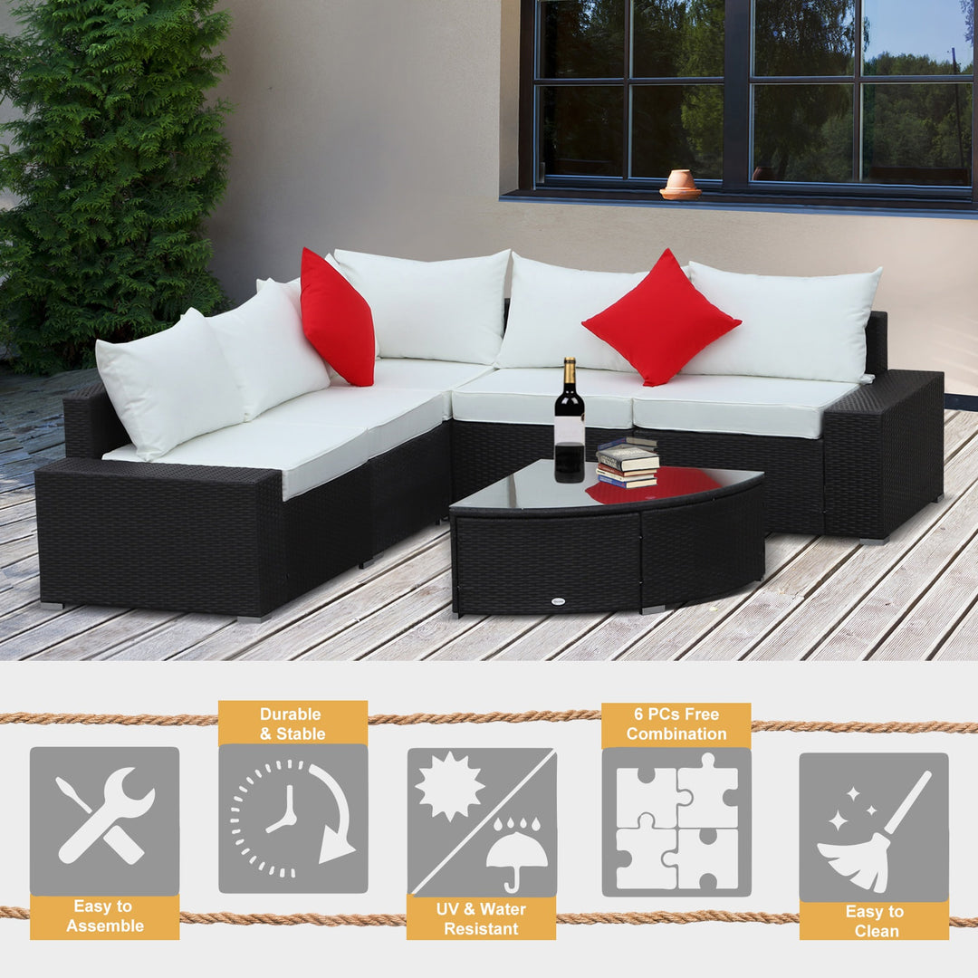 6pc PE Rattan Wicker L-Shape Sectional Conversation Set w/ Cushions Outdoor Patio – Cream White