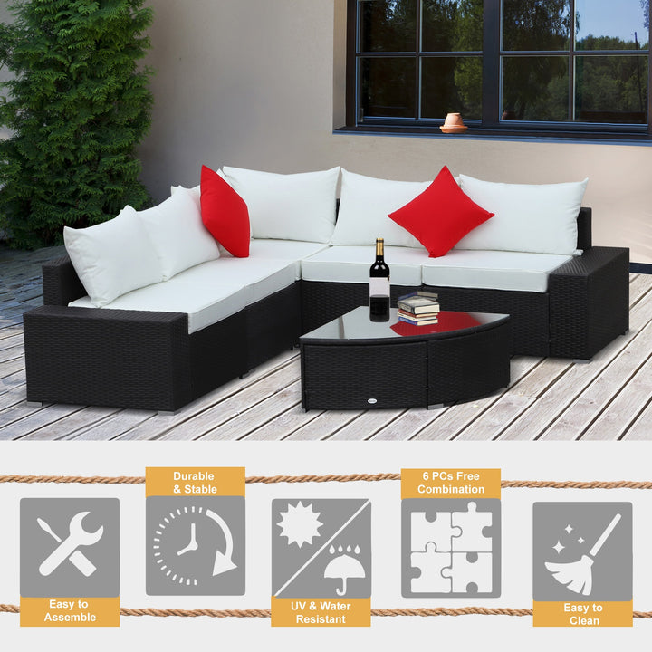6pc PE Rattan Wicker L-Shape Sectional Conversation Set w/ Cushions Outdoor Patio – Cream White